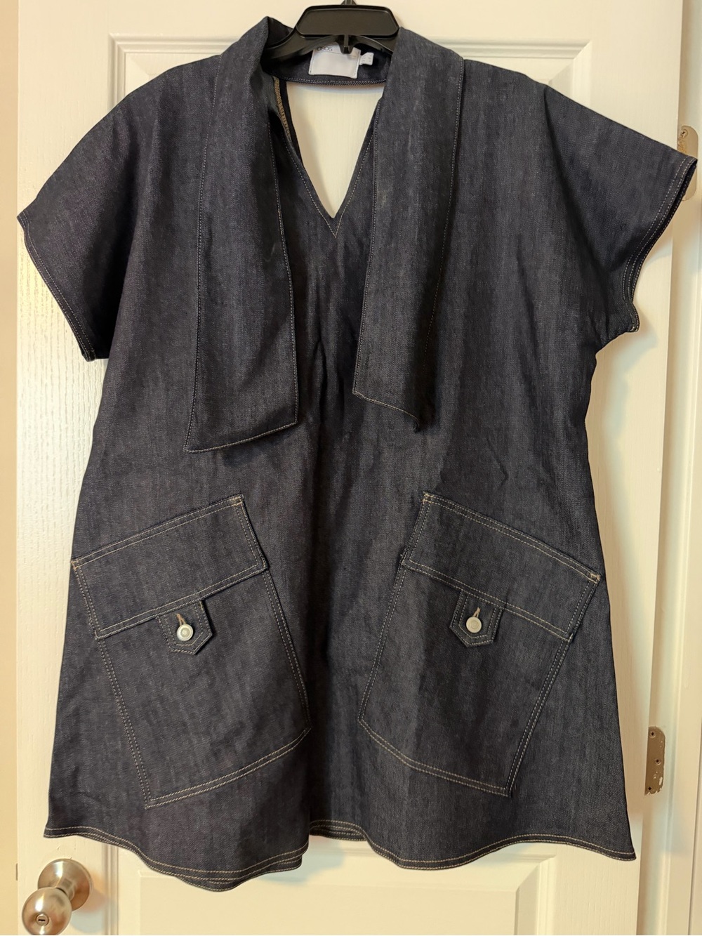 Asos Dark Denim Short-Sleeve Tunic Dress with Front Pockets, size 4